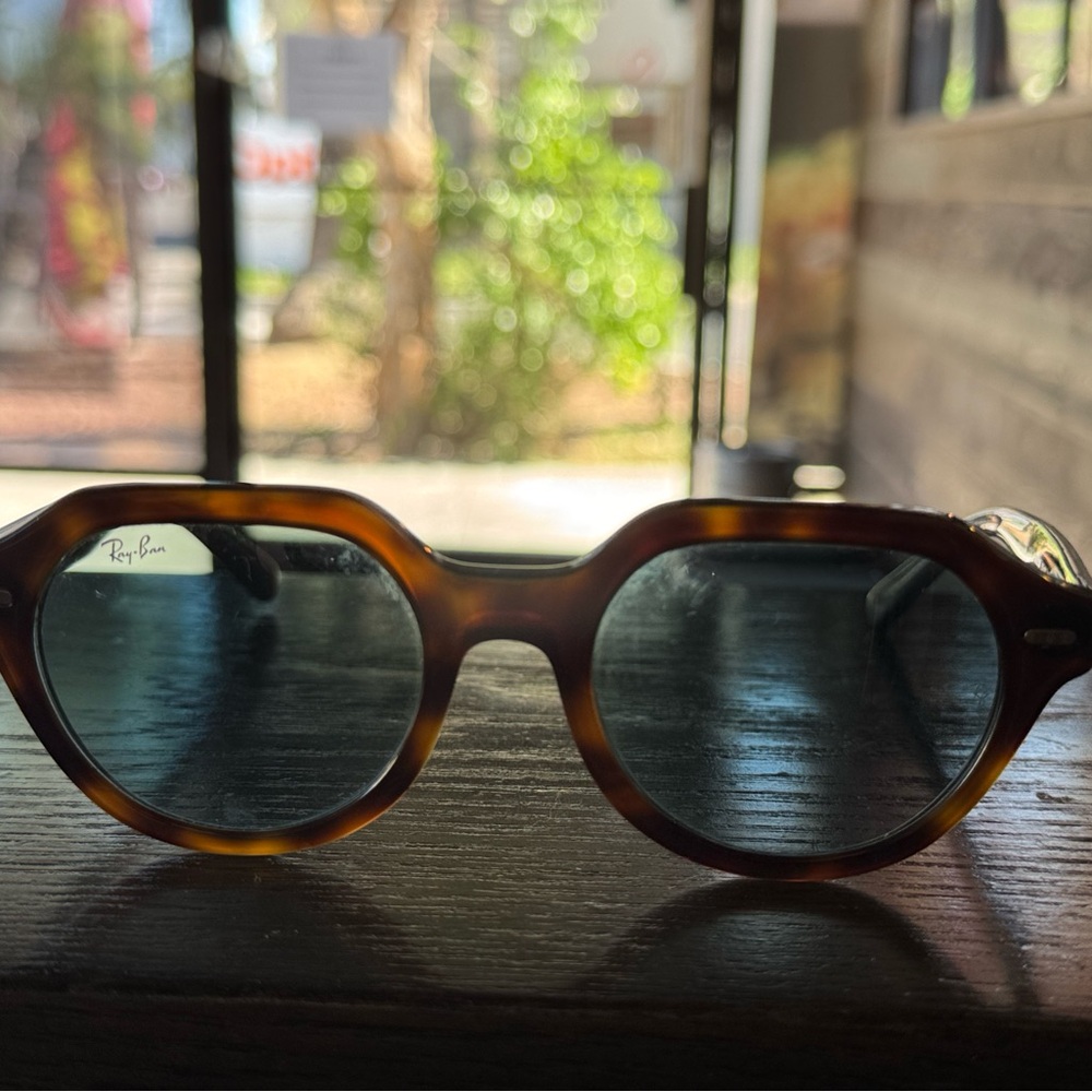 Ray-Ban Tortoiseshell Frame Sunglasses with Blue Lenses